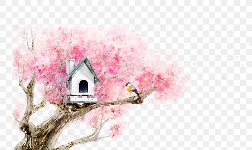 Watercolor Painting Fukei Cartoon Landscape Painting Illustration, PNG, 984x588px, Watercolor Painting, Animal Painter, Blossom, Branch, Cartoon Download Free