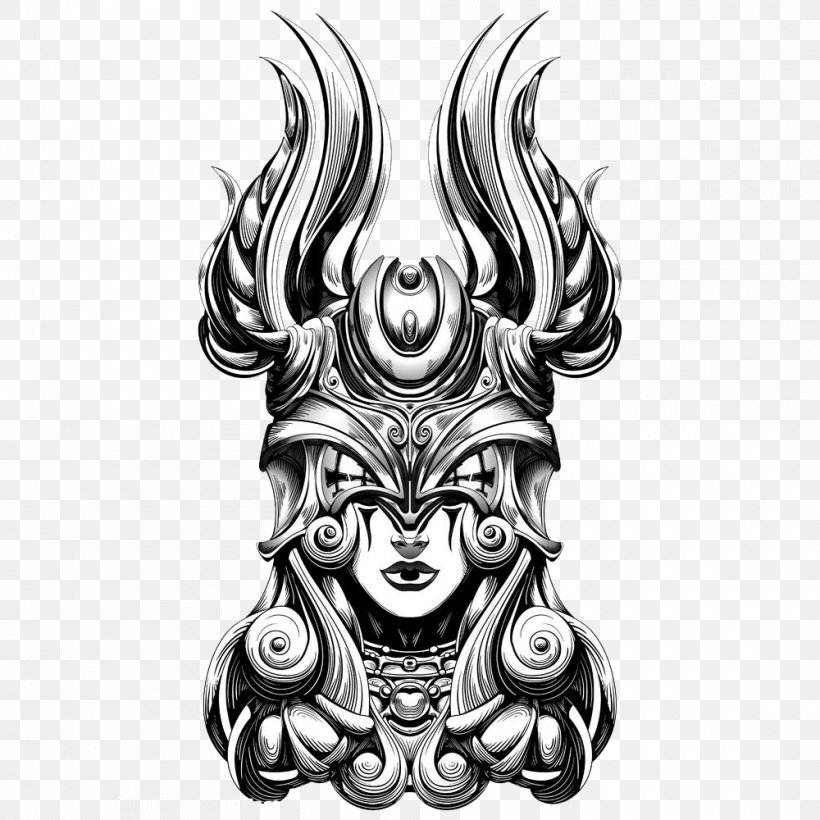 Brynhildr Valkyrie Shutterstock Royalty-free, PNG, 1000x1000px, Brynhildr, Art, Black And White, Drawing, Monochrome Download Free