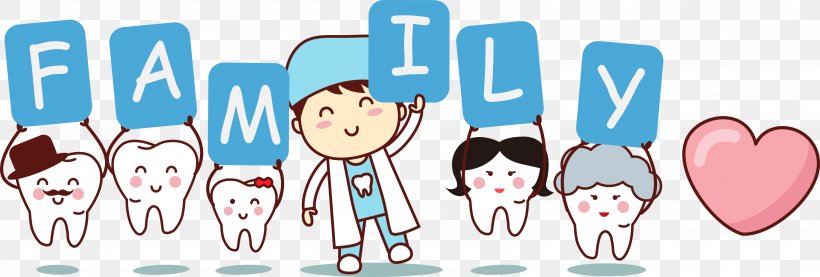 Tooth Cartoon Dentist Illustration, PNG, 3179x1075px, Watercolor, Cartoon, Flower, Frame, Heart Download Free