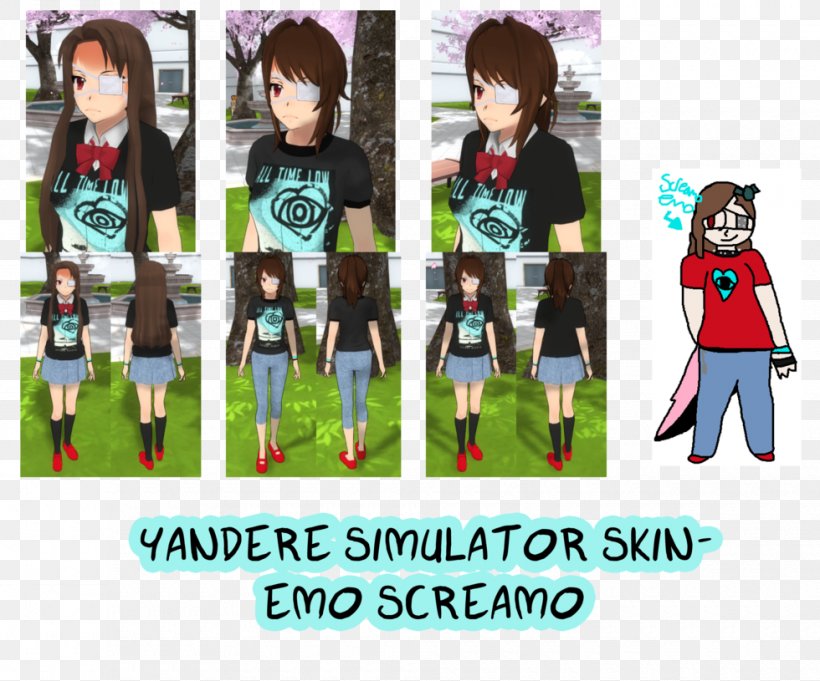 Yandere Simulator Screamo Emo Costume Skin, PNG, 980x815px, Watercolor, Cartoon, Flower, Frame, Heart Download Free