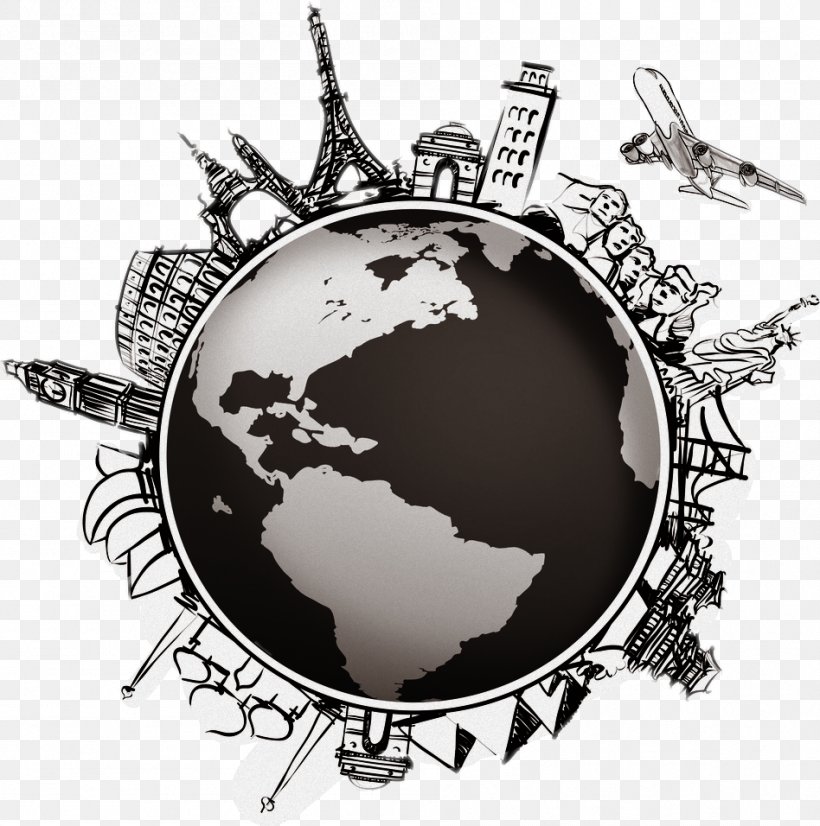 World Stock Photography Travel Drawing Image, PNG, 948x956px, World, Black And White, Brand, Drawing, Globe Download Free