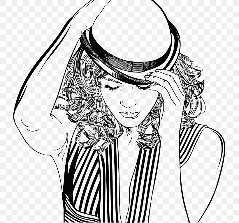 Woman With A Hat Line Art Clip Art, PNG, 729x766px, Watercolor, Cartoon, Flower, Frame, Heart Download Free