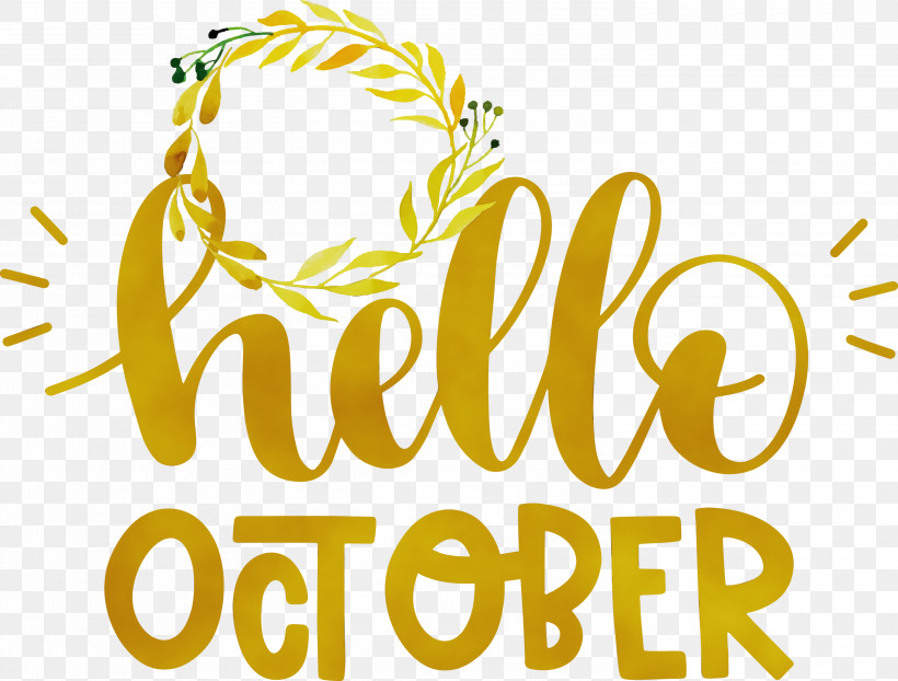 Logo Commodity Yellow Marchandise Flower, PNG, 3000x2278px, Hello October, Commodity, Flower, Happiness, Logo Download Free