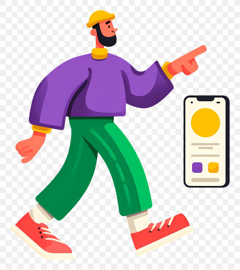 Man Interacting With Smartphone - Bearded Guy Pointing At App Screen PNG