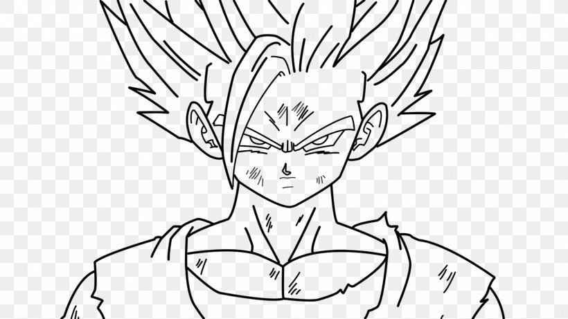 Gohan Goku Black And White Line Art Drawing, PNG, 1600x900px, Watercolor, Cartoon, Flower, Frame, Heart Download Free