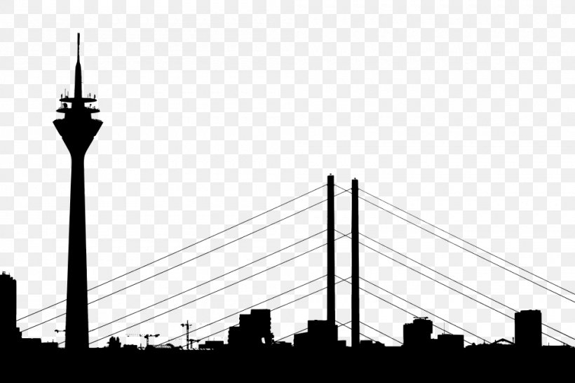 Rheinturm Silhouette Cityscape Clip Art, PNG, 1000x667px, Silhouette, Architecture, Black And White, Building, City Download Free