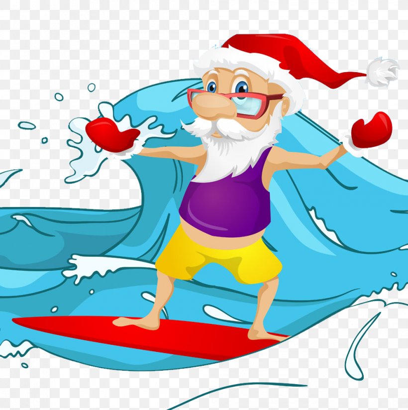 Santa Claus Surfing Clip Art, PNG, 994x1000px, Santa Claus, Art, Big Wave Surfing, Cartoon, Christmas Download Free