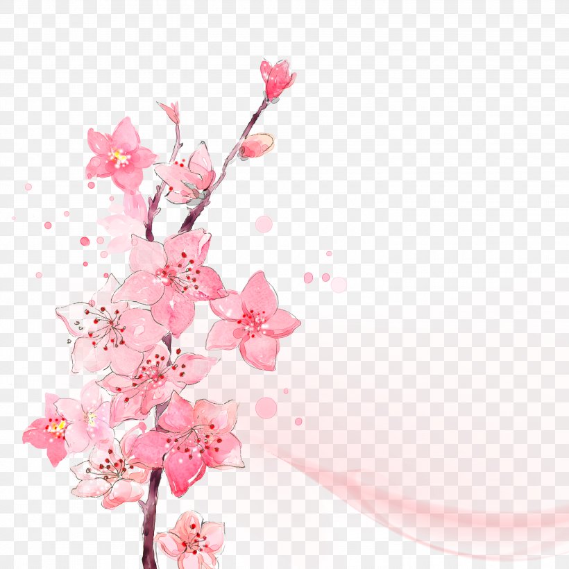 Flower Watercolor Painting Ink Wash Painting, PNG, 3000x3000px, Flower, Blossom, Branch, Cherry Blossom, Chinese Painting Download Free