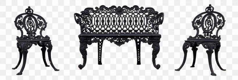 Chair Table Garden Furniture Bench, PNG, 3364x1130px, Chair, Antique, Bench, Black And White, Cast Iron Download Free