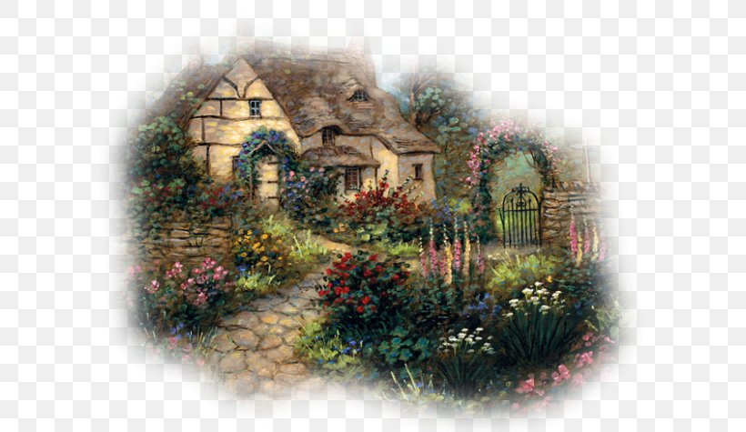 Cottage Garden Landscape Painting, PNG, 620x475px, Cottage Garden, Art, Canvas, Cottage, English Landscape Garden Download Free