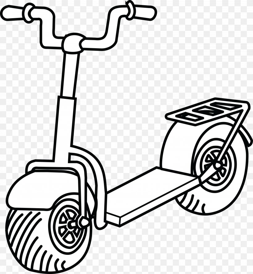 Kick Scooter Clip Art, PNG, 4000x4330px, Scooter, Automotive Design, Bicycle Handlebars, Black And White, Drawing Download Free