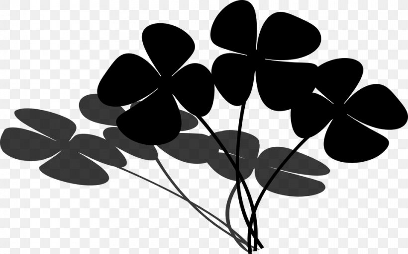 Four-leaf Clover Luck Plants Flora, PNG, 960x600px, Clover, Blackandwhite, Branch, Flora, Flower Download Free