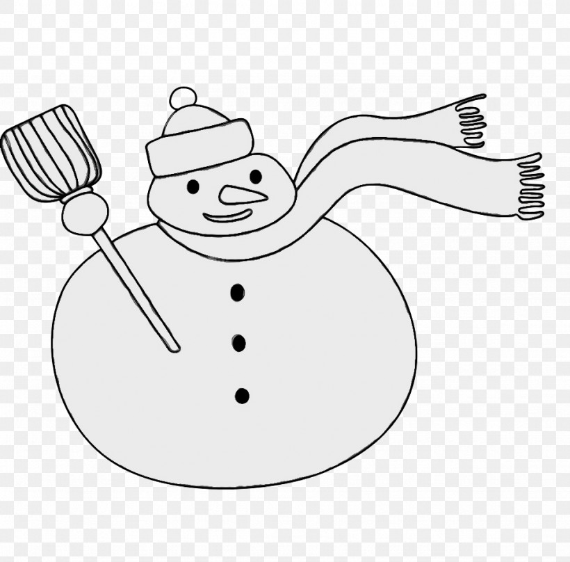 Snowman, PNG, 974x960px, Watercolor, Black And White, Cartoon, Character, Headgear Download Free