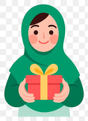 Muslim Woman Holding Gift Box - Green Hijab Woman Holding Gift PNG