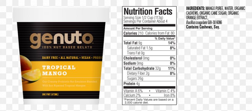Gelato Nutrient Nutrition Facts Label Ice Cream, PNG, 1002x444px, Gelato, Brand, Calorie, Chocolate, Dairy Products Download Free