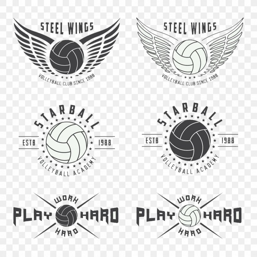 Volleyball Logo Illustration, PNG, 1000x1000px, Volleyball, Ball Game, Black And White, Logo, Monochrome Download Free