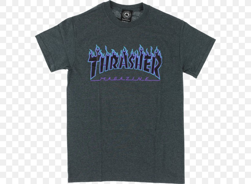 T-shirt Thrasher Sleeve Flame Magazine, PNG, 600x600px, Tshirt, Active Shirt, Black, Brand, Clothing Download Free