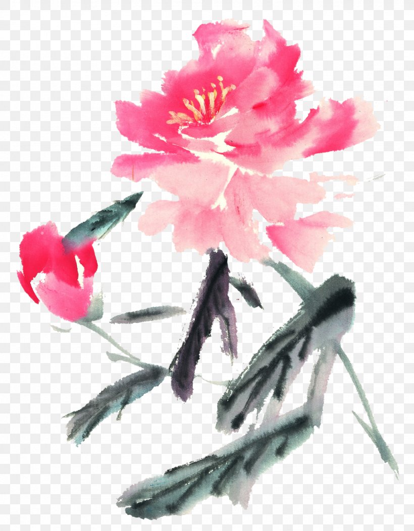 Ink Wash Painting Moutan Peony Chinese Painting Gongbi Bird-and-flower Painting, PNG, 1024x1316px, Ink Wash Painting, Art, Birdandflower Painting, Blossom, Branch Download Free