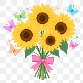 Sunflower Bouquet - Sunflowers Bouquet With Butterflies PNG