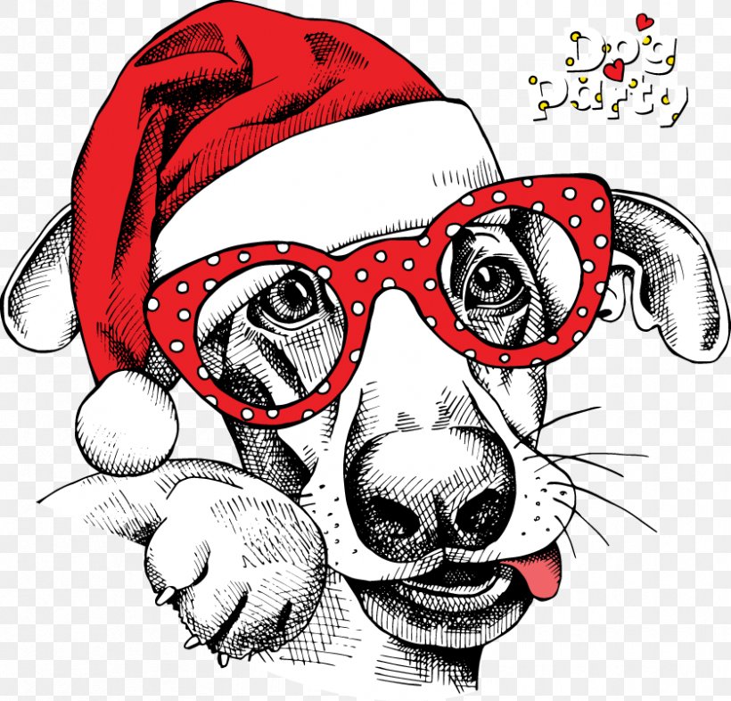 Dog Santa Claus Christmas Card New Year, PNG, 839x805px, Watercolor, Cartoon, Flower, Frame, Heart Download Free