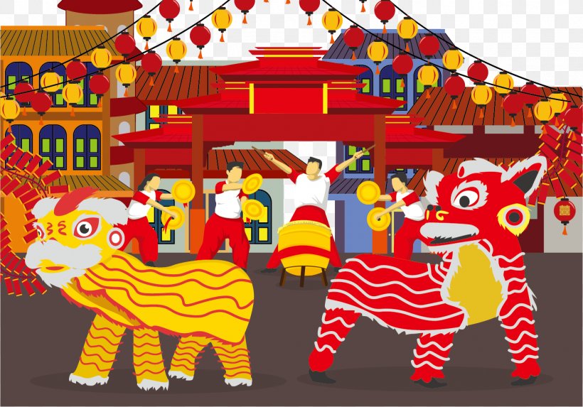 Lion Dance Festival Lunar New Year, PNG, 1403x981px, Watercolor, Cartoon, Flower, Frame, Heart Download Free