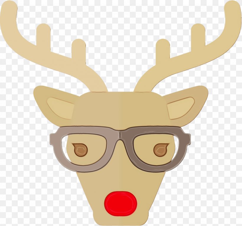 Reindeer, PNG, 1026x960px, Watercolor, Antler, Deer, Glasses, Head Download Free