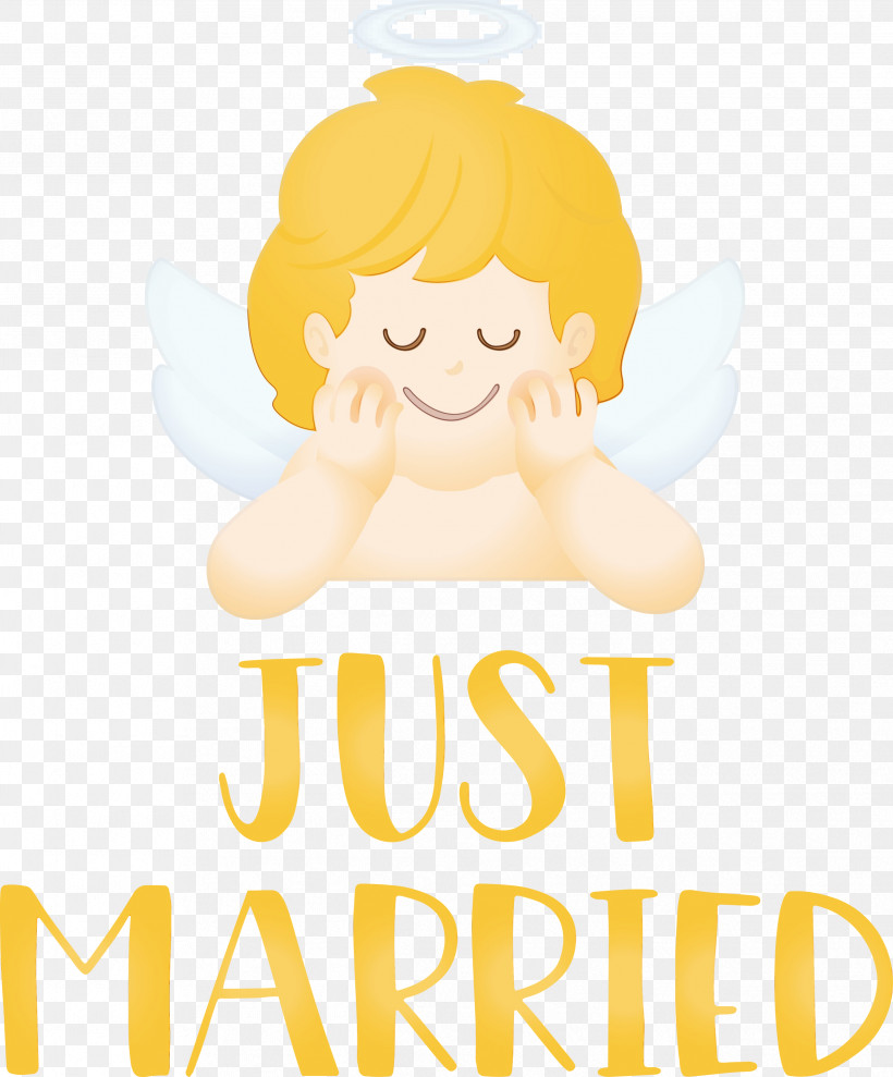 Logo Cartoon Yellow Line Happiness, PNG, 2486x3000px, Just Married, Cartoon, Geometry, Happiness, Line Download Free