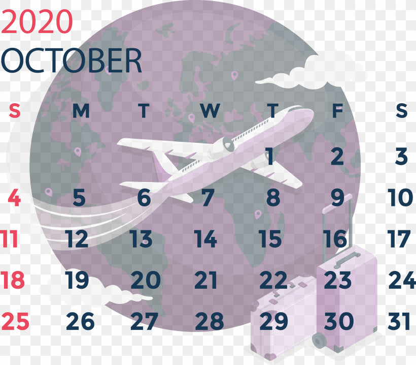 October 2020 Calendar October 2020 Printable Calendar, PNG, 3000x2627px, October 2020 Calendar, Air Travel, Clock, Flight, Geometric Shape Download Free