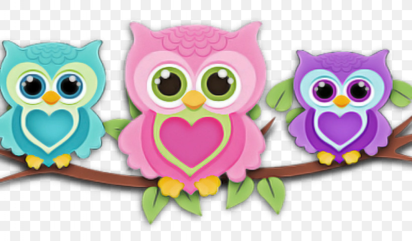 Owl Pink Cartoon Purple Bird Of Prey, PNG, 1024x600px, Owl, Animal Figure, Bird, Bird Of Prey, Branch Download Free