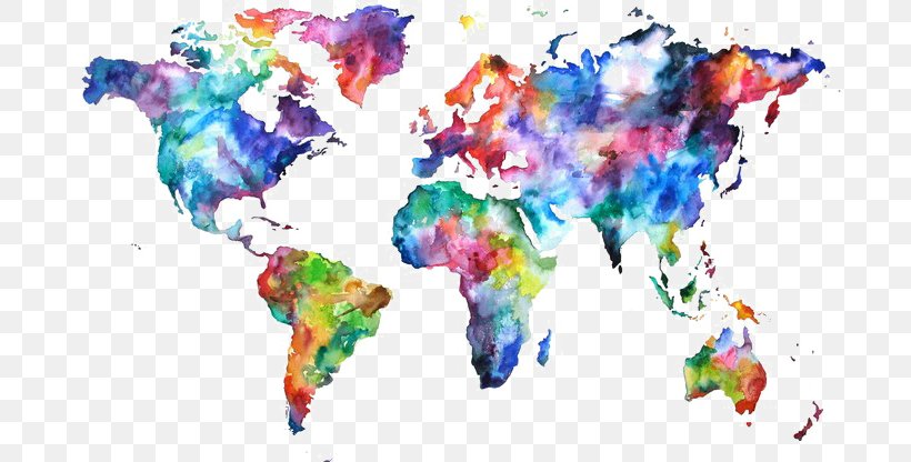 World Map Watercolor Painting Canvas Print, PNG, 702x416px, World Map, Art, Canvas, Canvas Print, Map Download Free