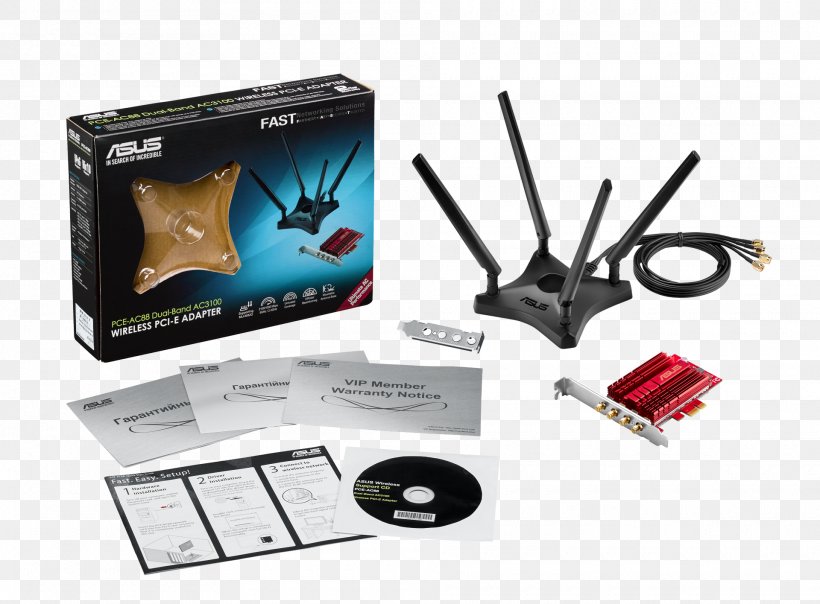 PCI Express IEEE 802.11ac ASUS Adapter Wi-Fi, PNG, 1920x1415px, Pci Express, Adapter, Asus, Conventional Pci, Desktop Computers Download Free
