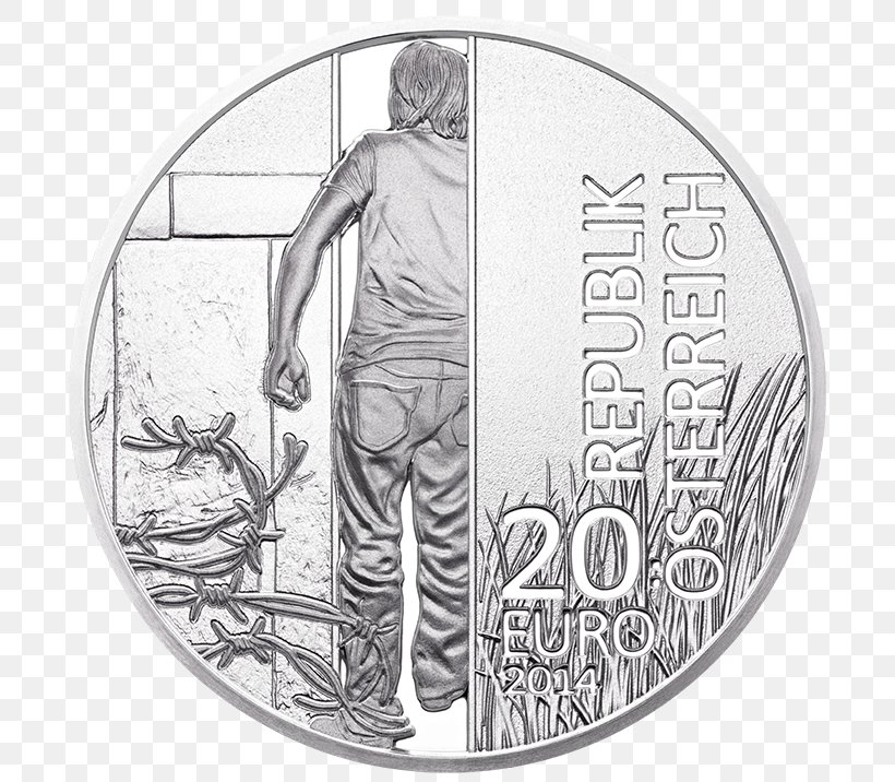 Berlin Wall Fall Silver Coin Iron Curtain, PNG, 716x716px, Berlin Wall, Austrian Euro Coins, Berlin Wall Fall, Black And White, Coin Download Free