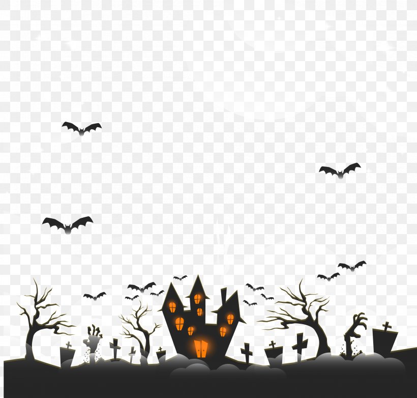 Vector Halloween Horror Ghost Castle, PNG, 3363x3210px, Halloween, Bird, Black, Black And White, Halloween Card Download Free