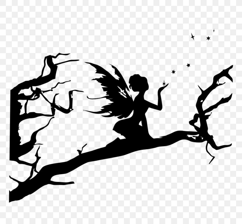 Fairy Black Tree Sticker Clip Art, PNG, 760x760px, Fairy, Art, Black, Blackandwhite, Branch Download Free