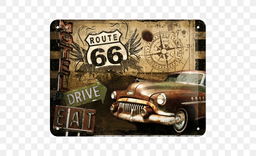 U.S. Route 66 Car Nostalgia Metal Retro Style, PNG, 500x500px, Us Route 66, Automotive Design, Brand, Car, Highway Download Free