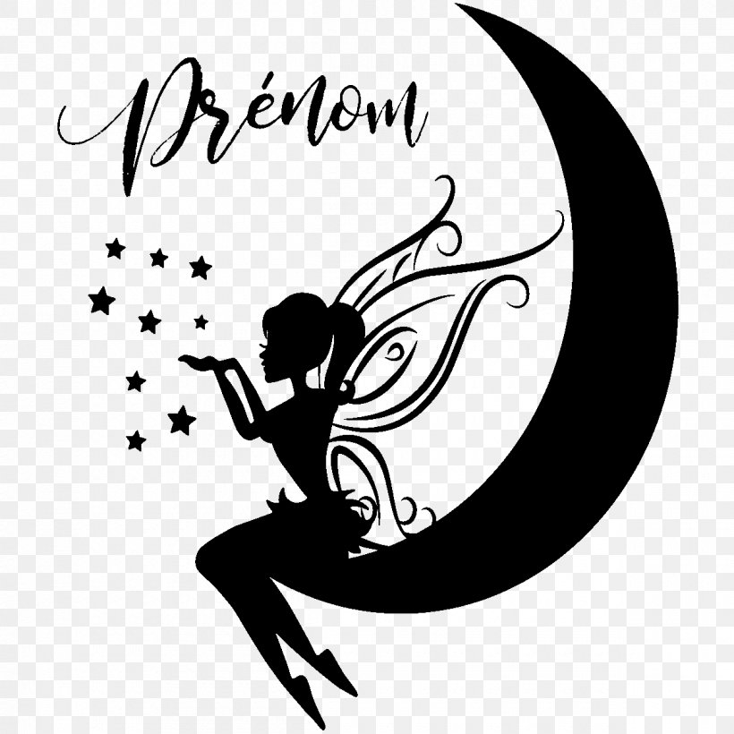 Sticker Fairy Drawing Moon, PNG, 1200x1200px, Sticker, Advertising, Art, Artwork, Black Download Free