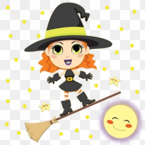 The Little Witch Riding A Magic Broom On The Cartoon, PNG, 500x500px ...