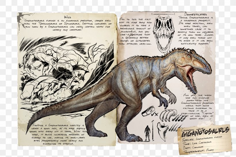 Giganotosaurus ARK: Survival Evolved Gigantosaurus Tyrannosaurus Spinosaurus, PNG, 1600x1064px, Giganotosaurus, Apex Predator, Ark Survival Evolved, Brontosaurus, Carnivore Download Free
