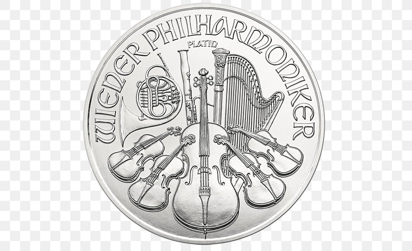 Bullion Coin Vienna Philharmonic Platinum Coin Mint, PNG, 500x500px, Bullion Coin, Austrian Mint, Austrian Silver Vienna Philharmonic, Black And White, Bullion Download Free