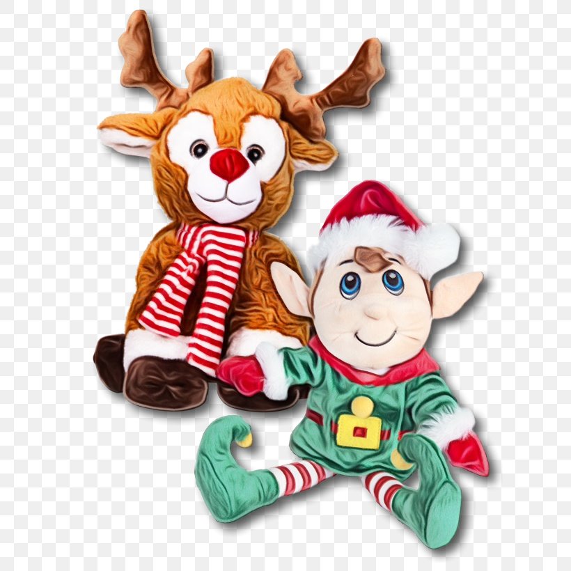 Stuffed Toy Toy Plush Cartoon Christmas, PNG, 628x820px, Watercolor, Cartoon, Christmas, Deer, Fictional Character Download Free
