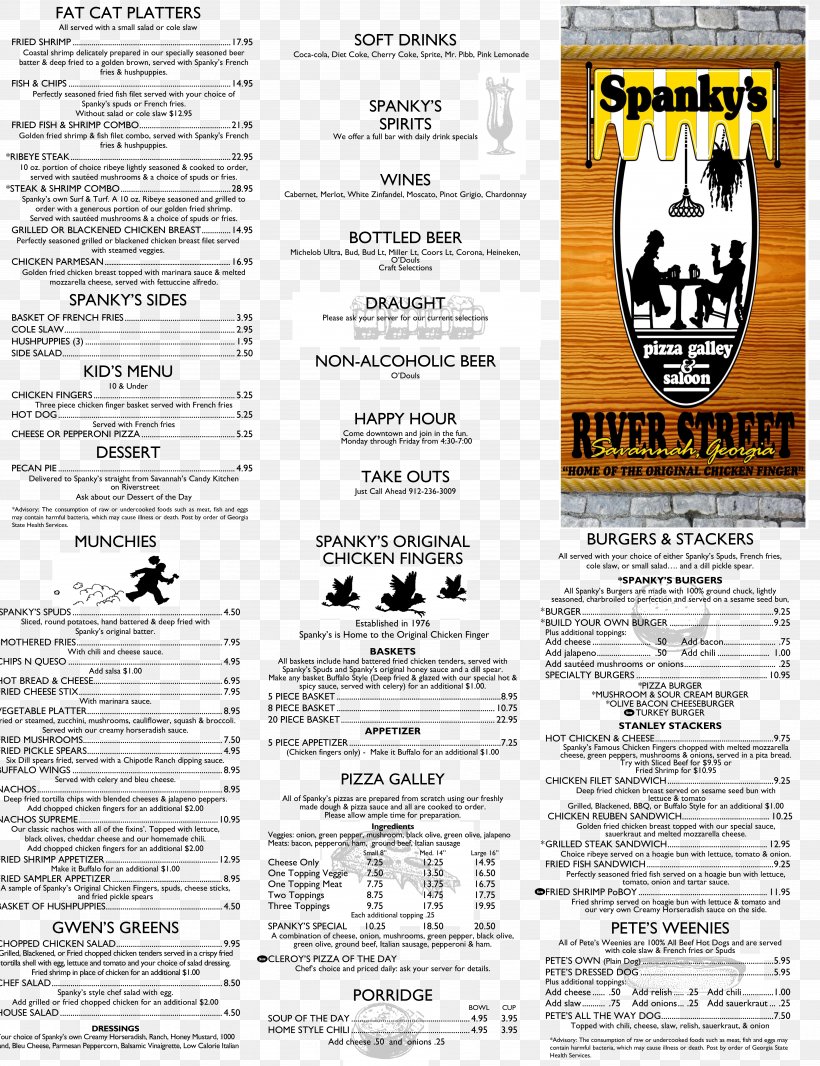 Spanky's Pizza Galley & Saloon Bar East River Street Menu Paper, PNG, 5322x6924px, Bar, Black And White, East River Street, Kuching, Menu Download Free
