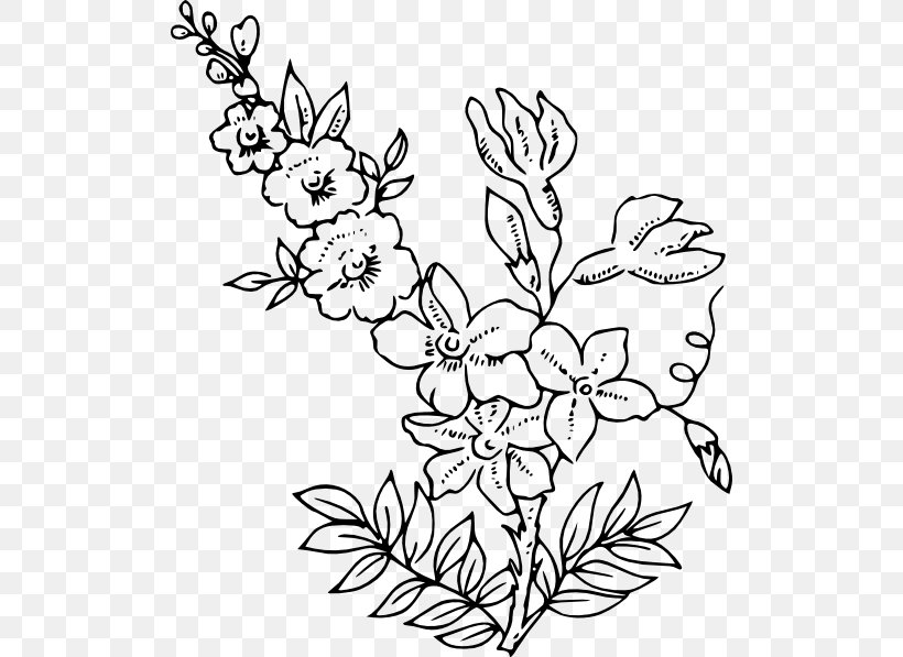 Flower Clip Art, PNG, 510x597px, Flower, Art, Black And White, Branch, Coloring Book Download Free