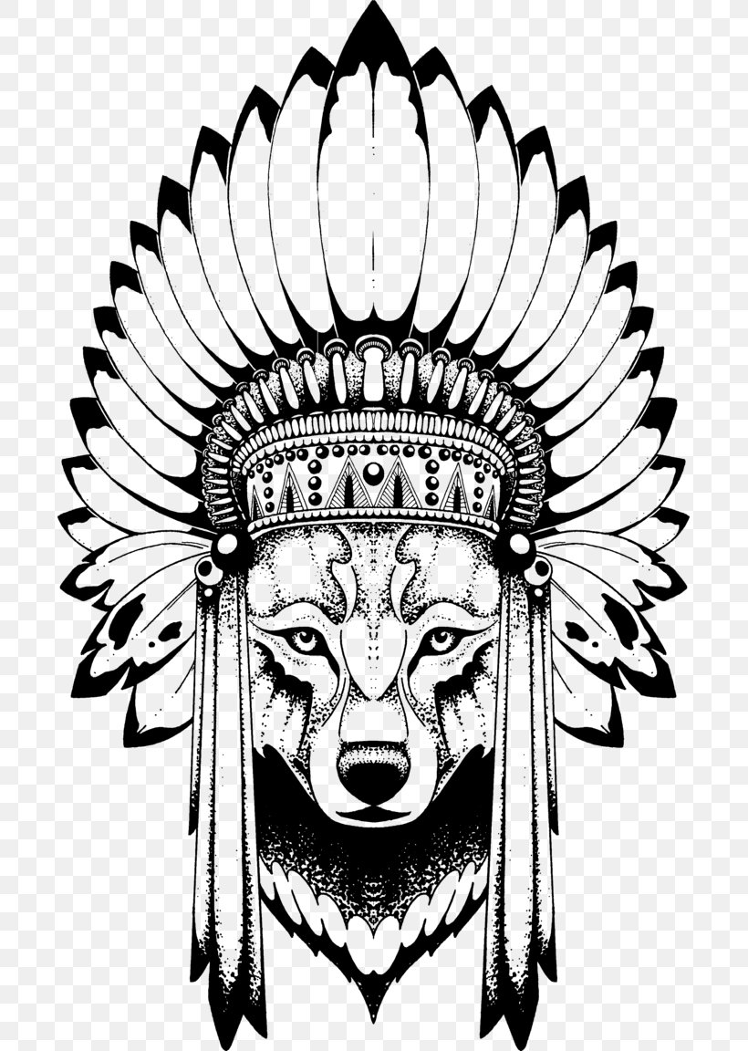 Indian Wolf Sleeve Tattoo War Bonnet Indigenous Peoples Of The Americas, PNG, 693x1152px, Watercolor, Cartoon, Flower, Frame, Heart Download Free