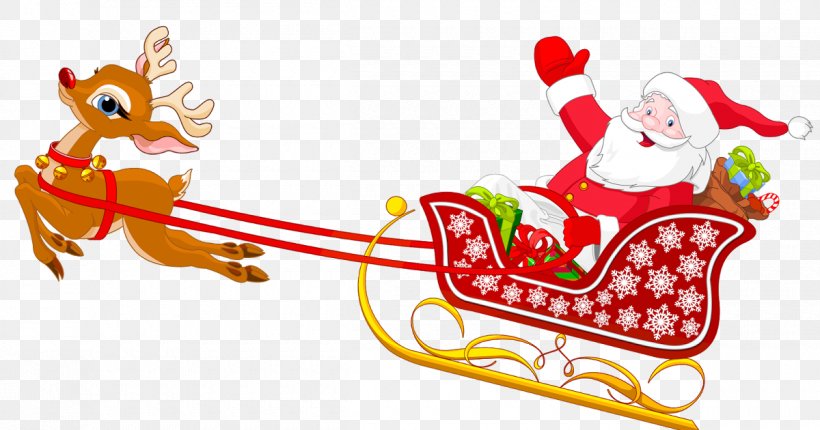 Santa Claus Sled Clip Art, PNG, 1200x630px, Santa Claus, Christmas, Christmas Decoration, Christmas Ornament, Deer Download Free