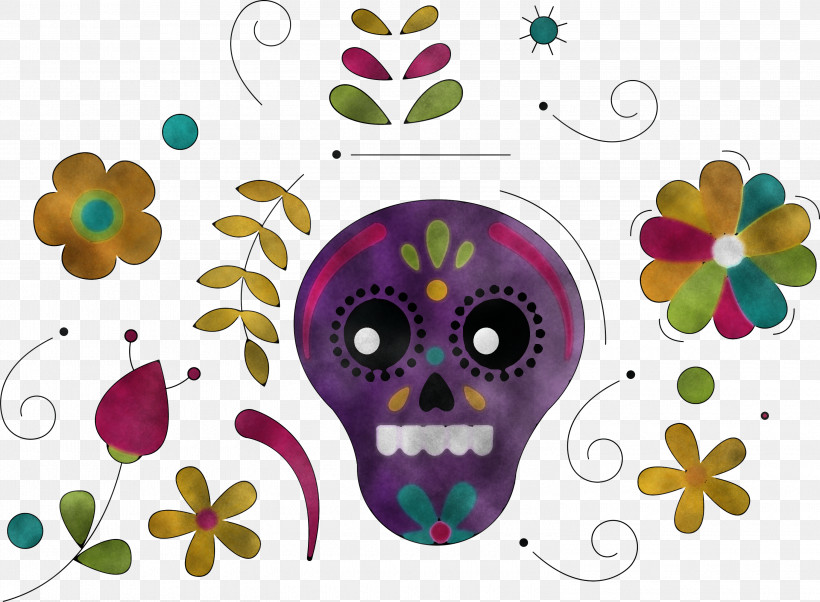 Calavera La Calavera Catrina Sugar Skull, PNG, 3000x2205px, Calavera, Day Of The Dead, Digital Art, Drawing, Floral Design Download Free
