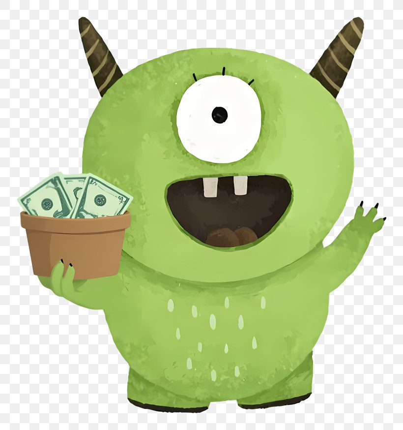Monster - Green Monster Holding Money PNG