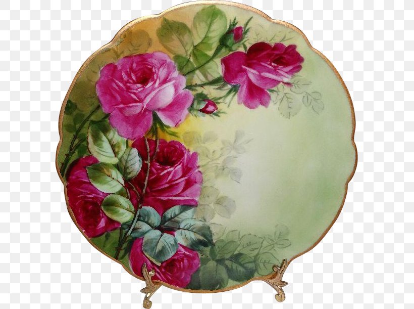 Plate Limoges Porcelain Garden Roses, PNG, 611x611px, Plate, Cabbage Rose, Ceramic, China Painting, Chinese Ceramics Download Free