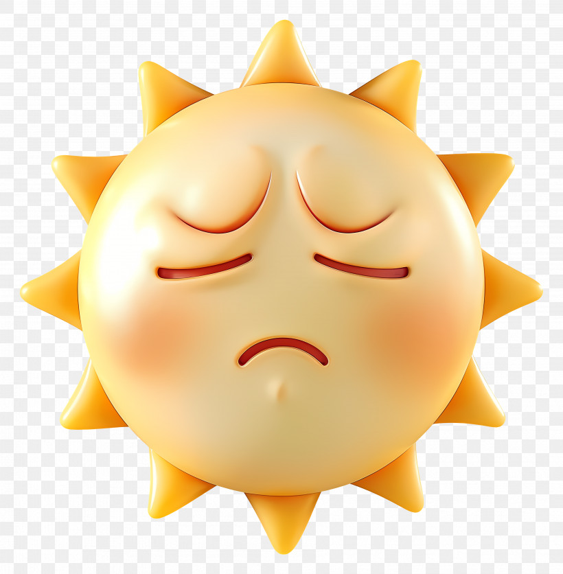 Sun Face - Sad Sun Cartoon Face Illustration PNG