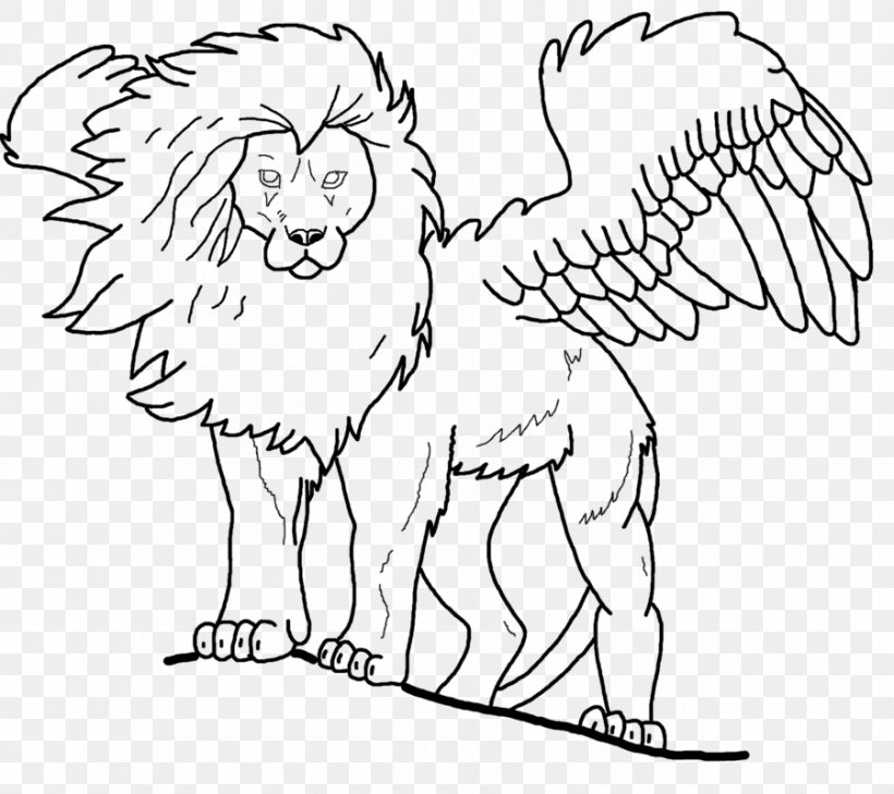 Winged Lion Line Art Black And White Clip Art, PNG, 900x801px, Watercolor, Cartoon, Flower, Frame, Heart Download Free