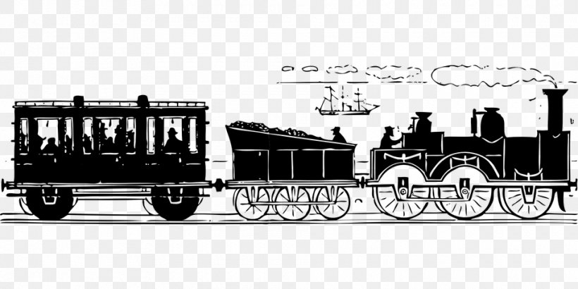 Train Rail Transport Steam Locomotive Clip Art, PNG, 960x480px, Train, Black And White, Caboose, Iron, Locomotive Download Free